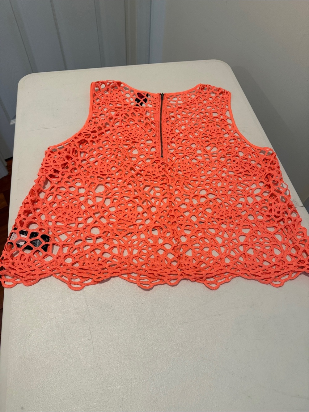 Beach Party Summer Neon Coral Crochet Tank Top Bikini Cover Up Zippered Back XL - Picture 9 of 11